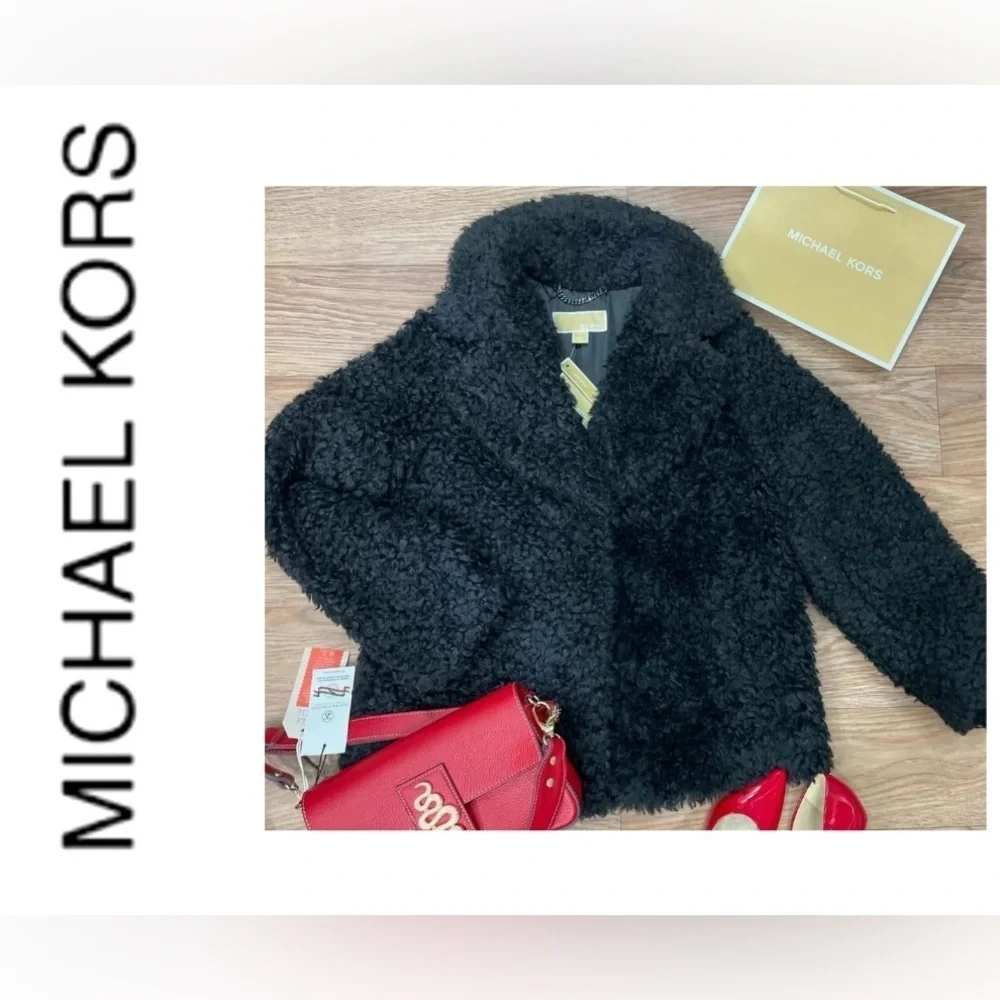 - Michael Kors coat L black Faux Fur Teddy NWT Jacket $325 - Picture 1 of 11